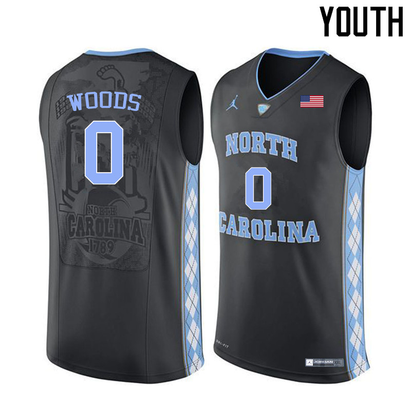 Youth #0 Seventh Woods North Carolina Tar Heels College Basketball Jerseys Sale-Black - Click Image to Close